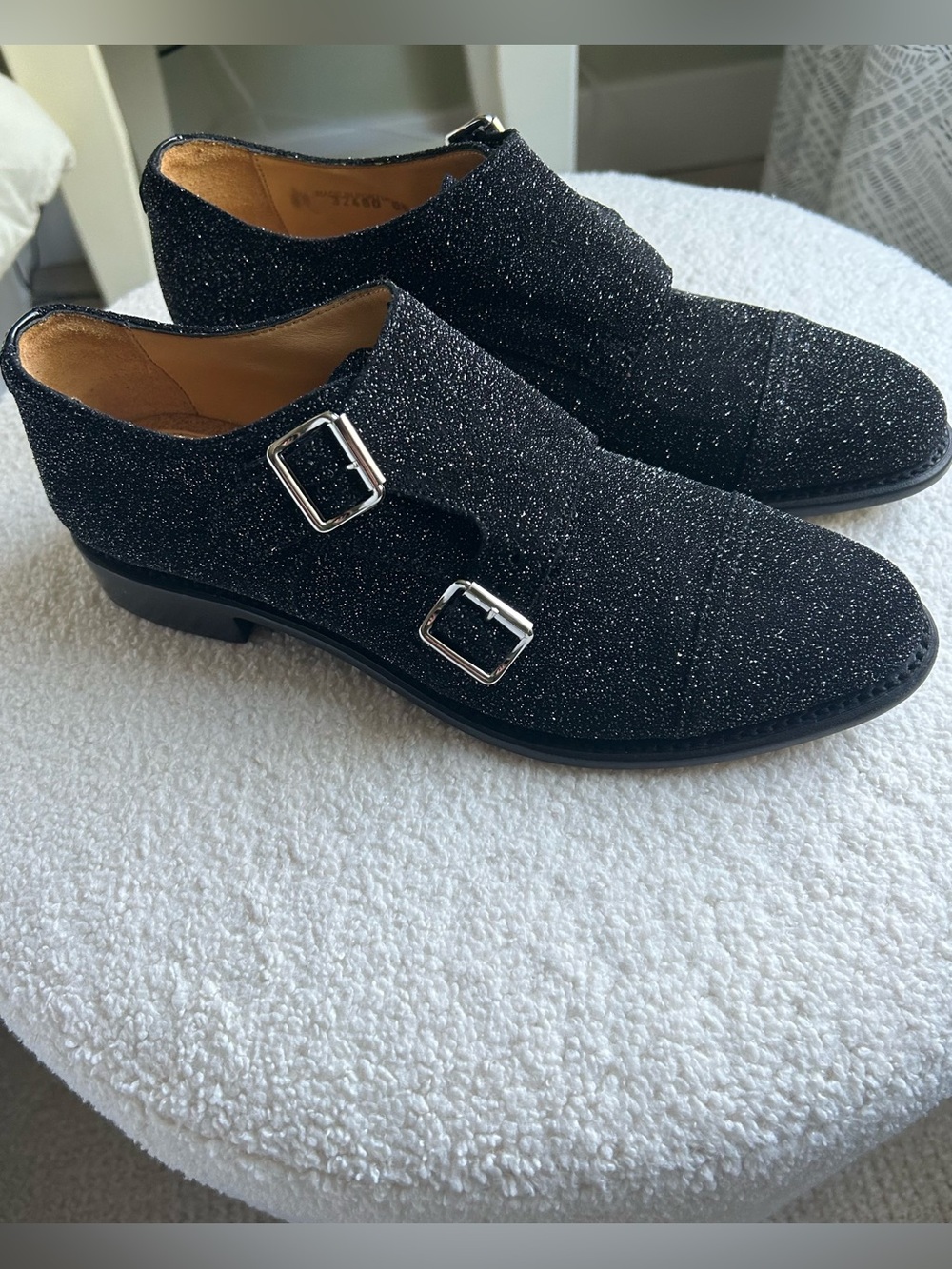 NWOT The Office of Angela Scott Black Glitter Oxfords Size 37.5 or 7.5 US